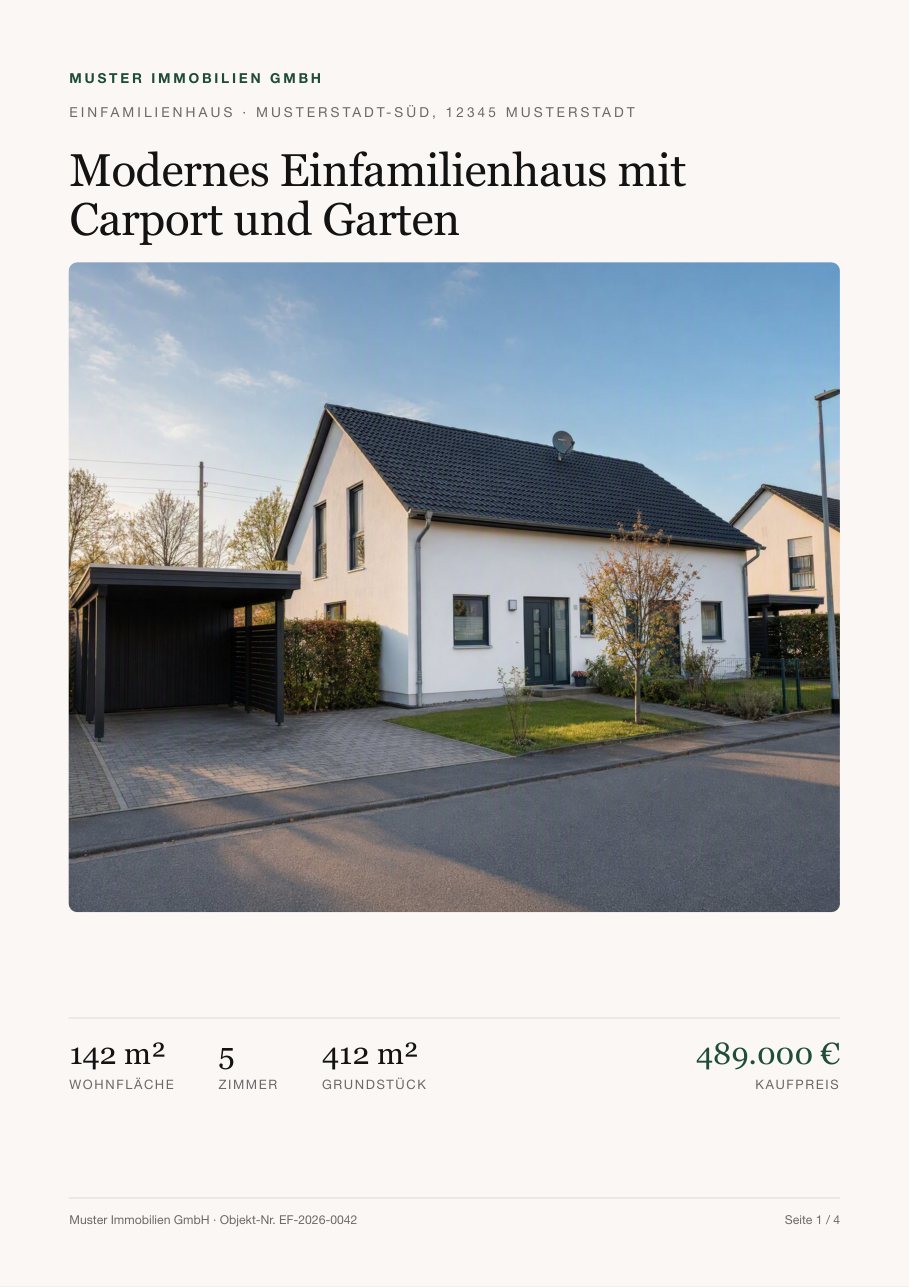 Modernes Einfamilienhaus mit Carport und Garten Seite 1